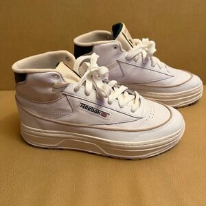 Reebok Club C Geo Mid Womens Platform Sneakers White Green 100048012 Size 9